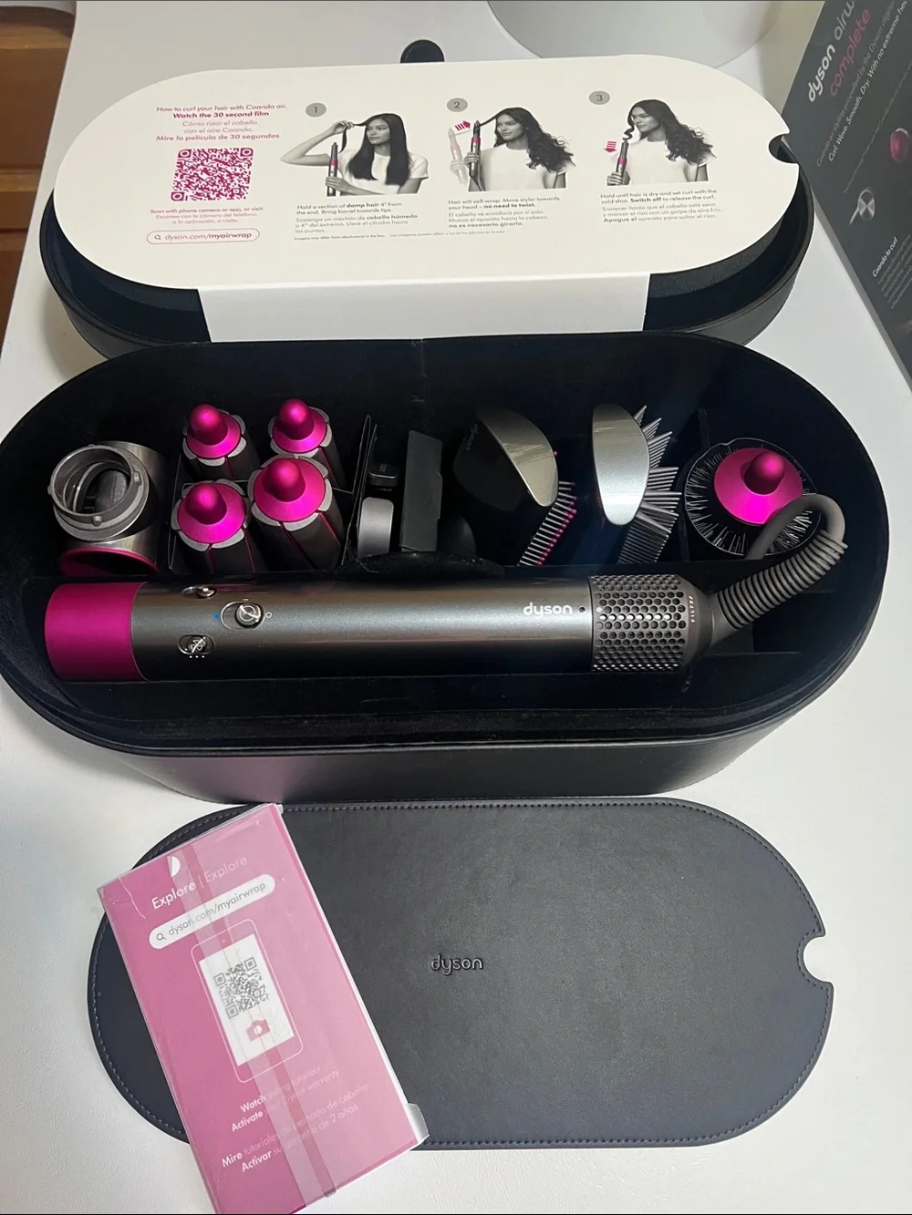NWT Dyson Airwrap Complete in Silver and Magenta Accent With Black Case